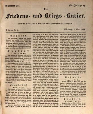 Der Friedens- u. Kriegs-Kurier (Nürnberger Friedens- und Kriegs-Kurier) Dienstag 4. September 1838