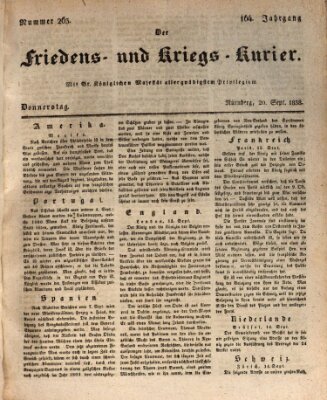 Der Friedens- u. Kriegs-Kurier (Nürnberger Friedens- und Kriegs-Kurier) Donnerstag 20. September 1838