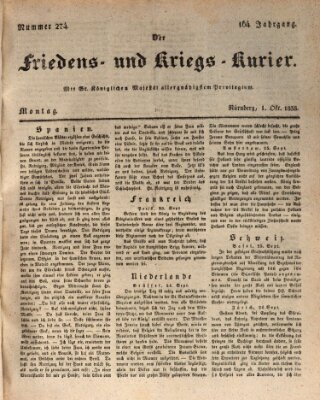 Der Friedens- u. Kriegs-Kurier (Nürnberger Friedens- und Kriegs-Kurier) Montag 1. Oktober 1838