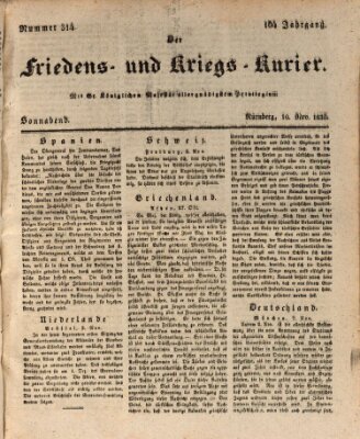 Der Friedens- u. Kriegs-Kurier (Nürnberger Friedens- und Kriegs-Kurier) Samstag 10. November 1838