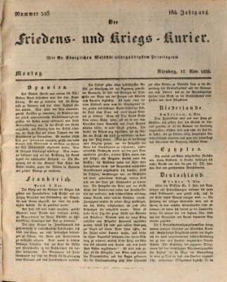 Der Friedens- u. Kriegs-Kurier (Nürnberger Friedens- und Kriegs-Kurier) Montag 12. November 1838