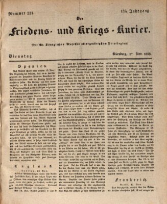 Der Friedens- u. Kriegs-Kurier (Nürnberger Friedens- und Kriegs-Kurier) Dienstag 27. November 1838