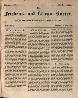 Der Friedens- u. Kriegs-Kurier (Nürnberger Friedens- und Kriegs-Kurier) Montag 3. Dezember 1838