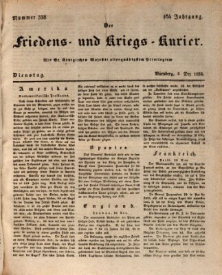 Der Friedens- u. Kriegs-Kurier (Nürnberger Friedens- und Kriegs-Kurier) Dienstag 4. Dezember 1838