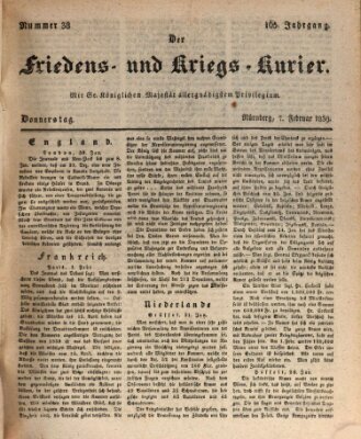 Der Friedens- u. Kriegs-Kurier (Nürnberger Friedens- und Kriegs-Kurier) Donnerstag 7. Februar 1839