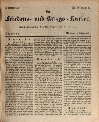 Der Friedens- u. Kriegs-Kurier (Nürnberger Friedens- und Kriegs-Kurier) Dienstag 12. Februar 1839