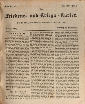 Der Friedens- u. Kriegs-Kurier (Nürnberger Friedens- und Kriegs-Kurier) Donnerstag 14. Februar 1839