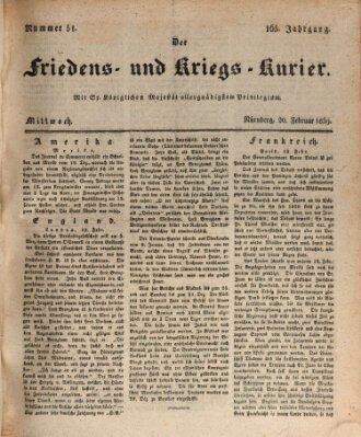 Der Friedens- u. Kriegs-Kurier (Nürnberger Friedens- und Kriegs-Kurier) Mittwoch 20. Februar 1839