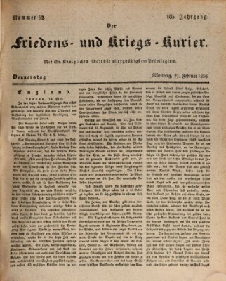 Der Friedens- u. Kriegs-Kurier (Nürnberger Friedens- und Kriegs-Kurier) Donnerstag 21. Februar 1839