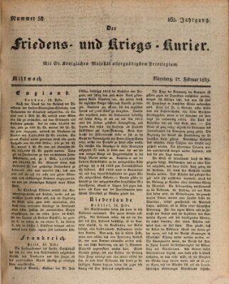 Der Friedens- u. Kriegs-Kurier (Nürnberger Friedens- und Kriegs-Kurier) Mittwoch 27. Februar 1839