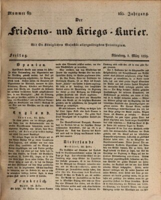 Der Friedens- u. Kriegs-Kurier (Nürnberger Friedens- und Kriegs-Kurier) Freitag 1. März 1839