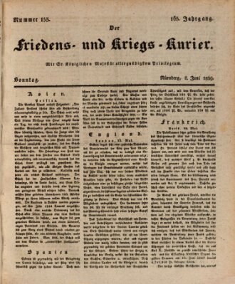 Der Friedens- u. Kriegs-Kurier (Nürnberger Friedens- und Kriegs-Kurier) Sonntag 2. Juni 1839