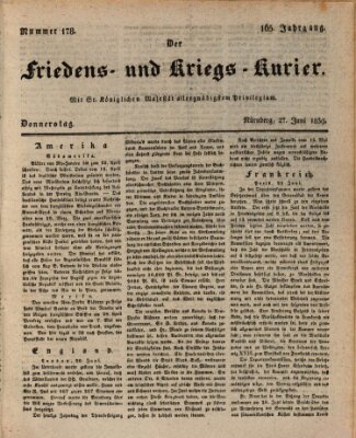 Der Friedens- u. Kriegs-Kurier (Nürnberger Friedens- und Kriegs-Kurier) Donnerstag 27. Juni 1839