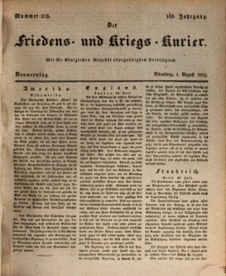 Der Friedens- u. Kriegs-Kurier (Nürnberger Friedens- und Kriegs-Kurier) Donnerstag 1. August 1839