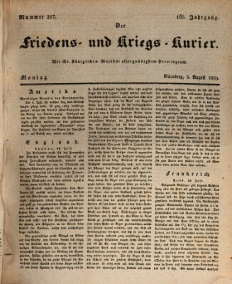 Der Friedens- u. Kriegs-Kurier (Nürnberger Friedens- und Kriegs-Kurier) Montag 5. August 1839