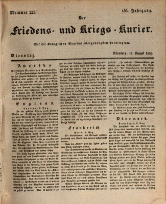 Der Friedens- u. Kriegs-Kurier (Nürnberger Friedens- und Kriegs-Kurier) Dienstag 13. August 1839