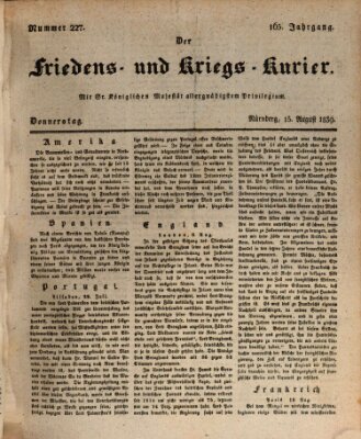 Der Friedens- u. Kriegs-Kurier (Nürnberger Friedens- und Kriegs-Kurier) Donnerstag 15. August 1839