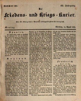 Der Friedens- u. Kriegs-Kurier (Nürnberger Friedens- und Kriegs-Kurier) Montag 19. August 1839