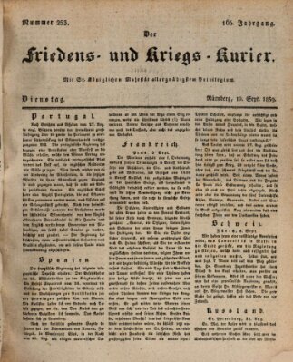 Der Friedens- u. Kriegs-Kurier (Nürnberger Friedens- und Kriegs-Kurier) Dienstag 10. September 1839