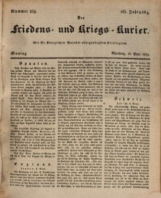 Der Friedens- u. Kriegs-Kurier (Nürnberger Friedens- und Kriegs-Kurier) Montag 16. September 1839