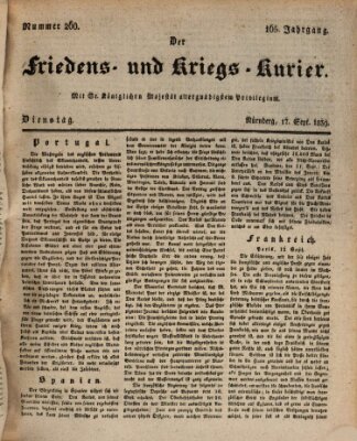 Der Friedens- u. Kriegs-Kurier (Nürnberger Friedens- und Kriegs-Kurier) Dienstag 17. September 1839