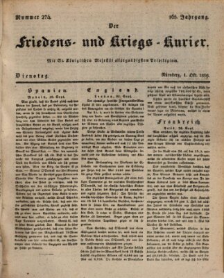 Der Friedens- u. Kriegs-Kurier (Nürnberger Friedens- und Kriegs-Kurier) Dienstag 1. Oktober 1839