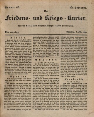 Der Friedens- u. Kriegs-Kurier (Nürnberger Friedens- und Kriegs-Kurier) Donnerstag 3. Oktober 1839