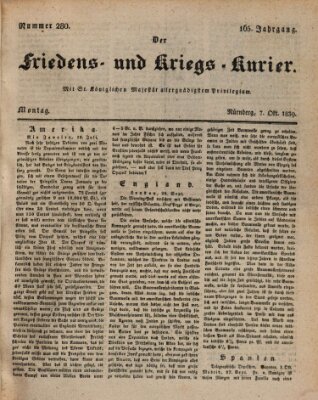 Der Friedens- u. Kriegs-Kurier (Nürnberger Friedens- und Kriegs-Kurier) Montag 7. Oktober 1839