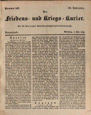 Der Friedens- u. Kriegs-Kurier (Nürnberger Friedens- und Kriegs-Kurier) Samstag 2. November 1839