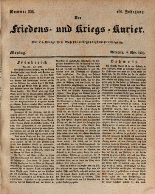 Der Friedens- u. Kriegs-Kurier (Nürnberger Friedens- und Kriegs-Kurier) Montag 4. November 1839