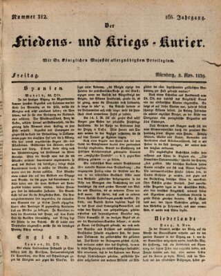 Der Friedens- u. Kriegs-Kurier (Nürnberger Friedens- und Kriegs-Kurier) Freitag 8. November 1839