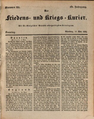 Der Friedens- u. Kriegs-Kurier (Nürnberger Friedens- und Kriegs-Kurier) Sonntag 17. November 1839