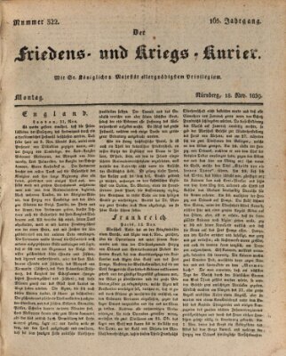 Der Friedens- u. Kriegs-Kurier (Nürnberger Friedens- und Kriegs-Kurier) Montag 18. November 1839