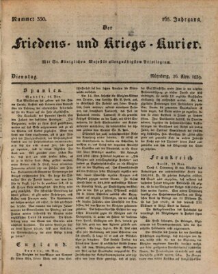 Der Friedens- u. Kriegs-Kurier (Nürnberger Friedens- und Kriegs-Kurier) Dienstag 26. November 1839