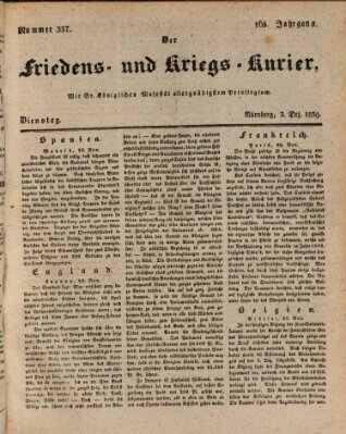 Der Friedens- u. Kriegs-Kurier (Nürnberger Friedens- und Kriegs-Kurier) Dienstag 3. Dezember 1839