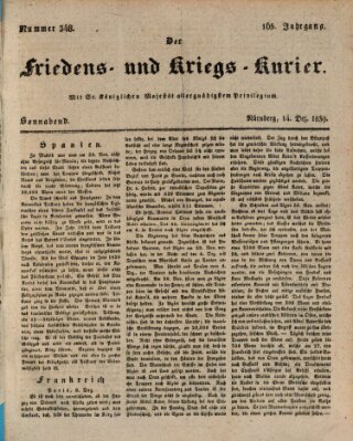 Der Friedens- u. Kriegs-Kurier (Nürnberger Friedens- und Kriegs-Kurier) Samstag 14. Dezember 1839