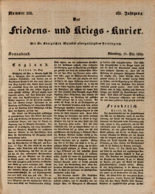 Der Friedens- u. Kriegs-Kurier (Nürnberger Friedens- und Kriegs-Kurier) Samstag 21. Dezember 1839