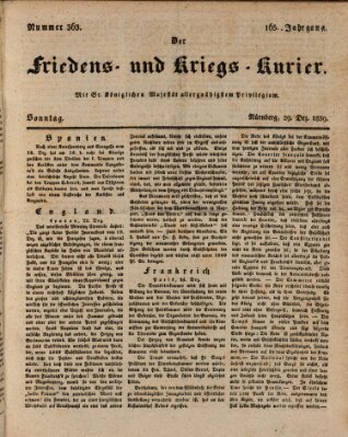 Der Friedens- u. Kriegs-Kurier (Nürnberger Friedens- und Kriegs-Kurier) Sonntag 29. Dezember 1839