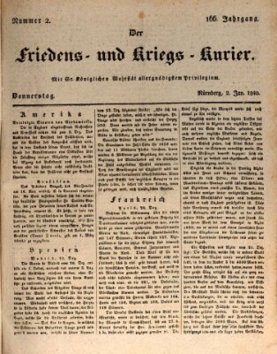 Der Friedens- u. Kriegs-Kurier (Nürnberger Friedens- und Kriegs-Kurier) Donnerstag 2. Januar 1840