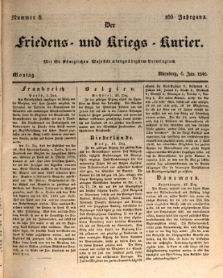 Der Friedens- u. Kriegs-Kurier (Nürnberger Friedens- und Kriegs-Kurier) Montag 6. Januar 1840