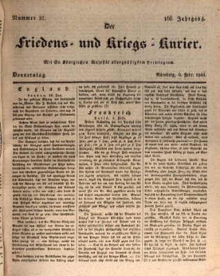 Der Friedens- u. Kriegs-Kurier (Nürnberger Friedens- und Kriegs-Kurier) Donnerstag 6. Februar 1840