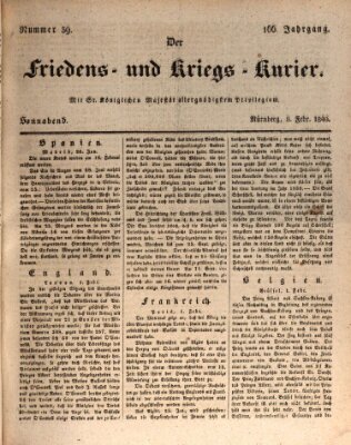 Der Friedens- u. Kriegs-Kurier (Nürnberger Friedens- und Kriegs-Kurier) Samstag 8. Februar 1840