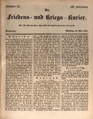 Der Friedens- u. Kriegs-Kurier (Nürnberger Friedens- und Kriegs-Kurier) Sonntag 23. Februar 1840