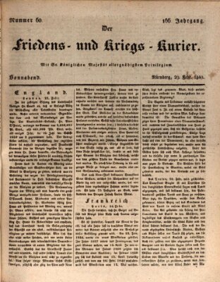 Der Friedens- u. Kriegs-Kurier (Nürnberger Friedens- und Kriegs-Kurier) Samstag 29. Februar 1840