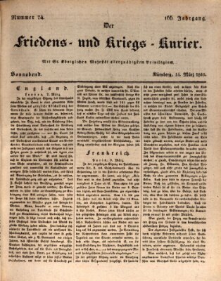 Der Friedens- u. Kriegs-Kurier (Nürnberger Friedens- und Kriegs-Kurier) Samstag 14. März 1840