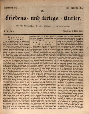 Der Friedens- u. Kriegs-Kurier (Nürnberger Friedens- und Kriegs-Kurier) Freitag 3. April 1840