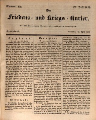 Der Friedens- u. Kriegs-Kurier (Nürnberger Friedens- und Kriegs-Kurier) Samstag 18. April 1840