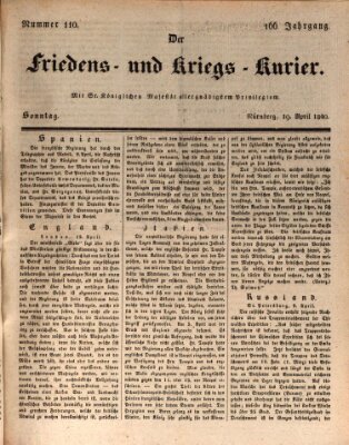 Der Friedens- u. Kriegs-Kurier (Nürnberger Friedens- und Kriegs-Kurier) Sonntag 19. April 1840