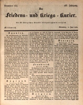 Der Friedens- u. Kriegs-Kurier (Nürnberger Friedens- und Kriegs-Kurier) Mittwoch 3. Juni 1840