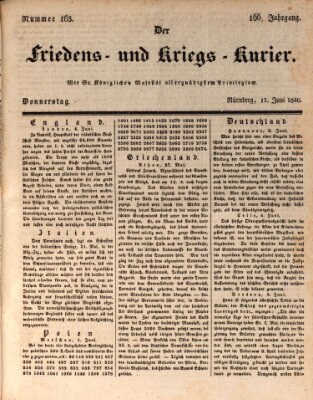 Der Friedens- u. Kriegs-Kurier (Nürnberger Friedens- und Kriegs-Kurier) Donnerstag 11. Juni 1840